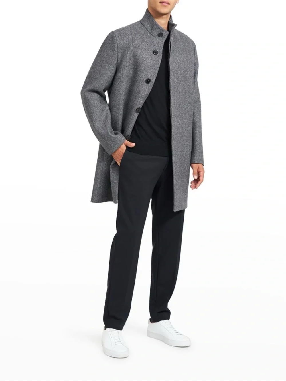 Theory Men’s Wool Blend Belvin Herringbone Black Grey Coat Size Large